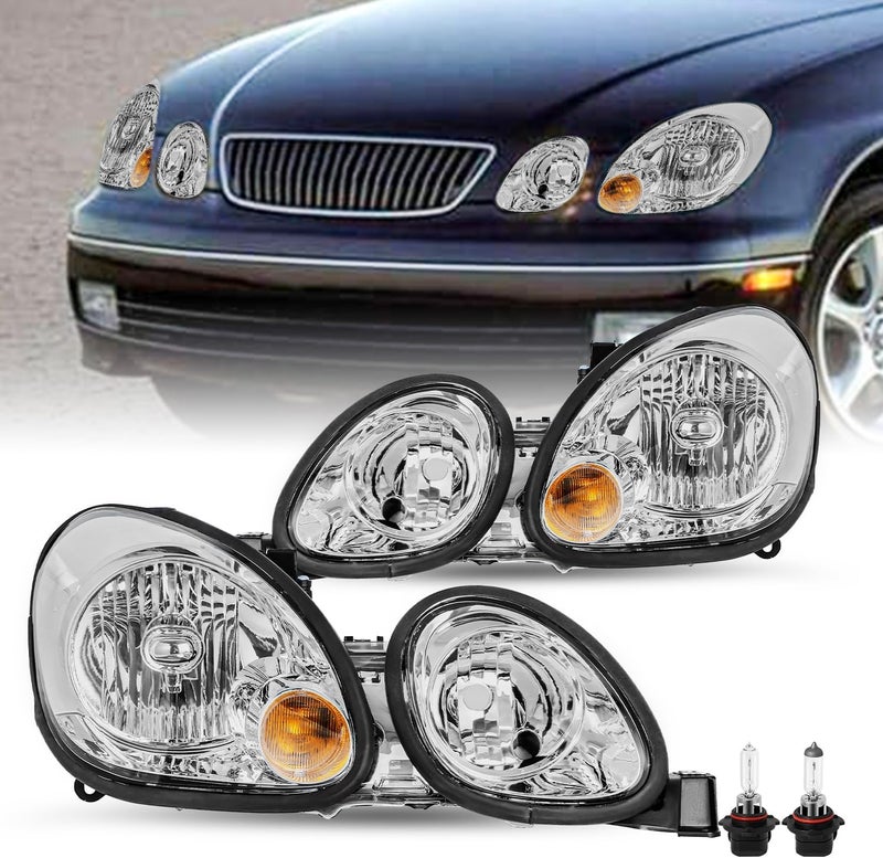 JSBOYAT Halogen Headlight Assembly for 1998-2005 Lexus GS300 GS430 GS400 with Bulbs - Image 1