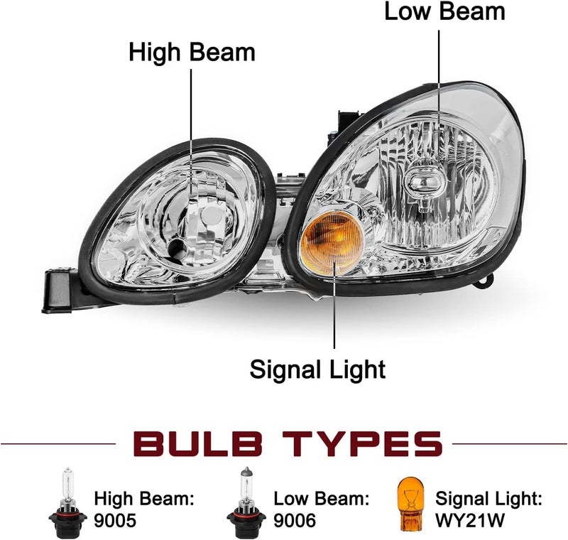 JSBOYAT Halogen Headlight Assembly for 1998-2005 Lexus GS300 GS430 GS400 with Bulbs - Image 3