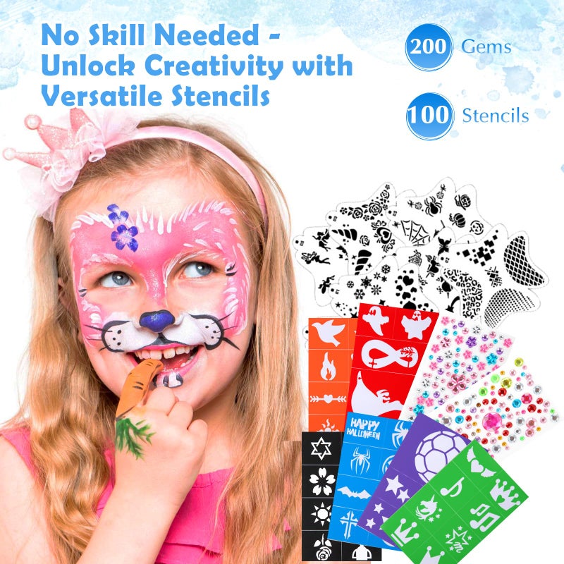 CREECHWA Non-Toxic Professional 42 Color Face Painting Kit for Kids & Adults - Water-Activated Face Paint, All-In-One with Brushes/Stencils/Sponges, Safe for Birthday/Halloween/School Events/Festivals - Image 5