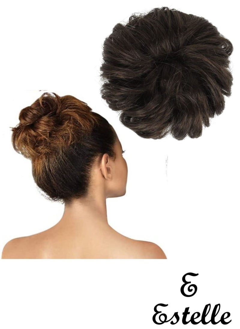 Estelle Human Hair Messy Buns 100% Human Hair Bun Hair Piece Real Human Hair Extension Curly Hair Scrunchies Tousled Updo Hair Pieces for Women Girls Dark Brown  - Image 1