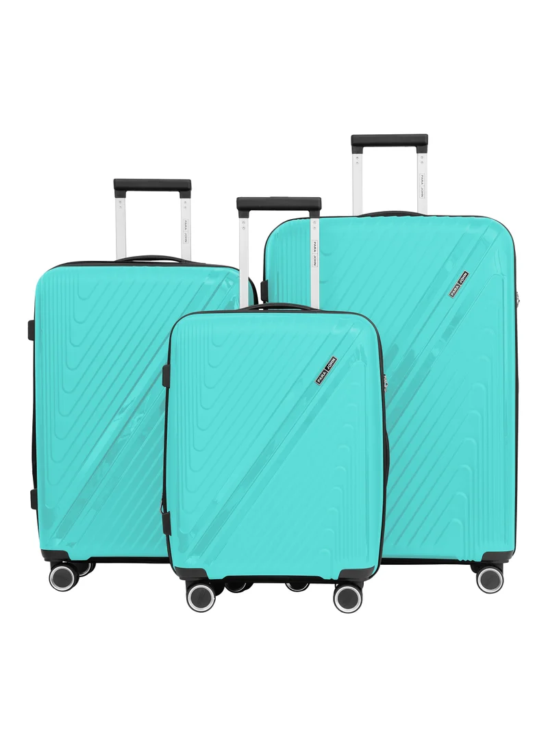 PP Material 3-Piece Hardsided Luggage Set | 4-Wheel Spinner Trolley | Small (10kg), Medium (20kg), Large (30kg] Mint green