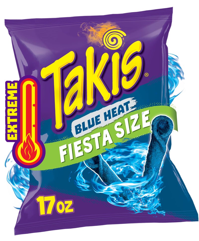 Taki's Takis Blue Heat 17 oz Fiesta Size Bag Hot Chili Pepper Flavored Extreme Spicy Rolled Tortilla Chips - Image 3