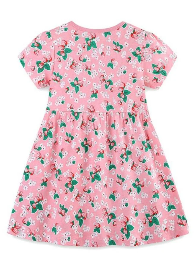 يونيكي Pink A-Line Crew Neck Printed Dress