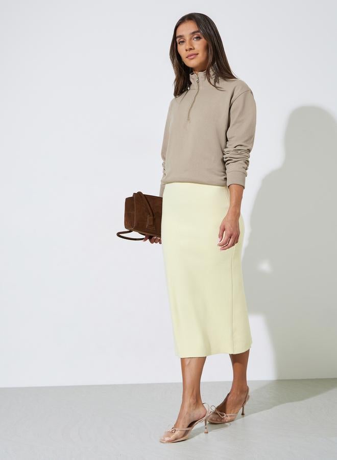 Styli Beige Solid Regular Fit Half Zip Sweatshirt - Image 2