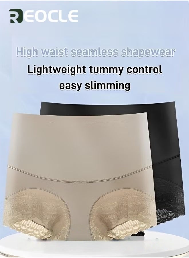 REOCLE Women's Brief Silky High Waist Shaping Underwear with Lace Light Control Smoothing Shapewear Underwear Full Coverage Brief Panty - Image 2