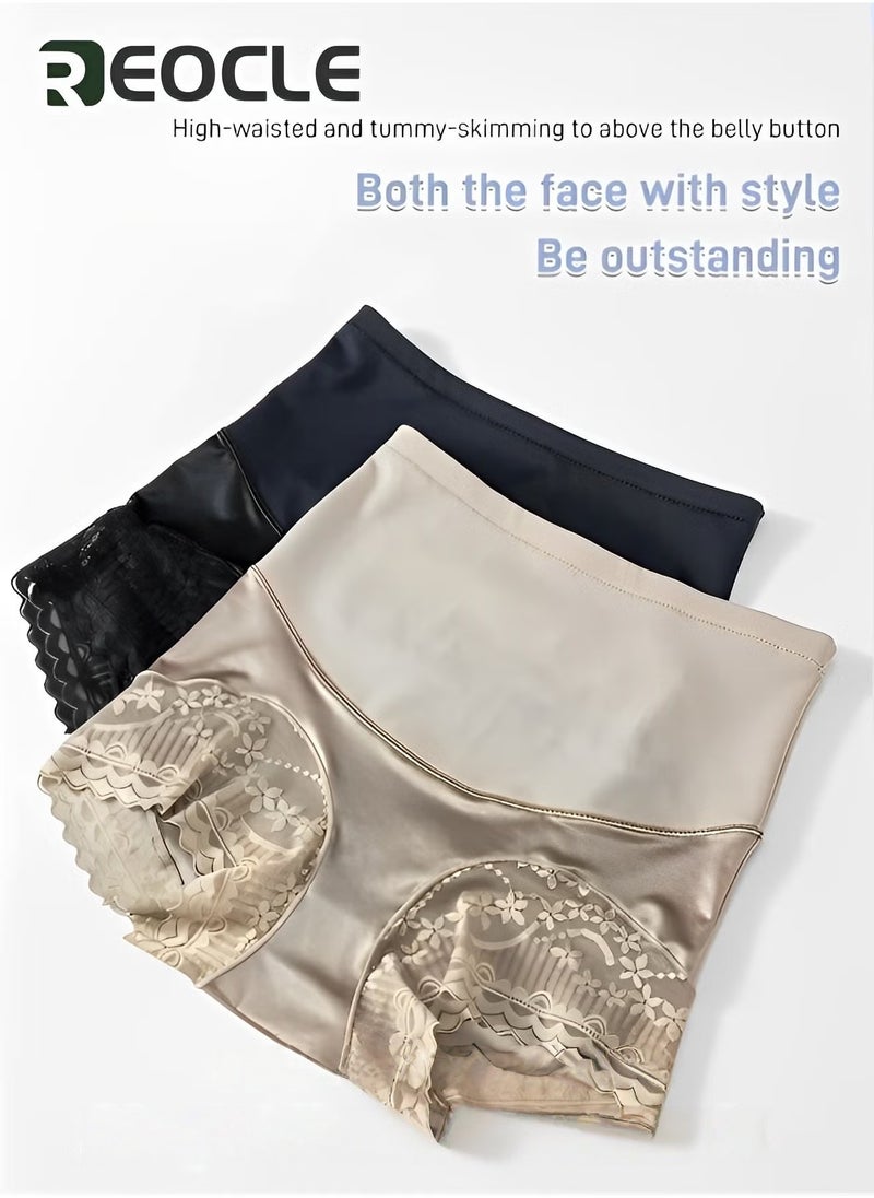 REOCLE Women's Brief Silky High Waist Shaping Underwear with Lace Light Control Smoothing Shapewear Underwear Full Coverage Brief Panty - Image 3