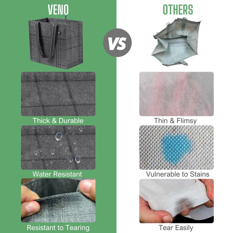 VENO 4 Pack Reusable Grocery Bags  Heavy-Duty Shopping Bags with Handles  Bags for Shopping Cart with Hard Bottom to Stand Upright  Foldable  Multi-Purpose(Windowpane  4 Pack) - Image 4