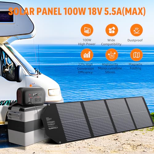 SinKeu 100W Portable Solar Panel for Power Station Generator, iPhone, Galaxy, Tablets, Foldable Solar Charger with USB QC 3.0/USB C/18V DC, IPX4 Waterproof Solar Panels for Camping Outdoor Van RV Trip - Image 3