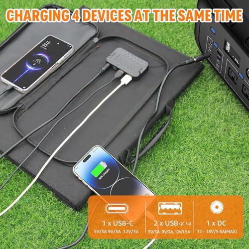 SinKeu 100W Portable Solar Panel for Power Station Generator, iPhone, Galaxy, Tablets, Foldable Solar Charger with USB QC 3.0/USB C/18V DC, IPX4 Waterproof Solar Panels for Camping Outdoor Van RV Trip - Image 4