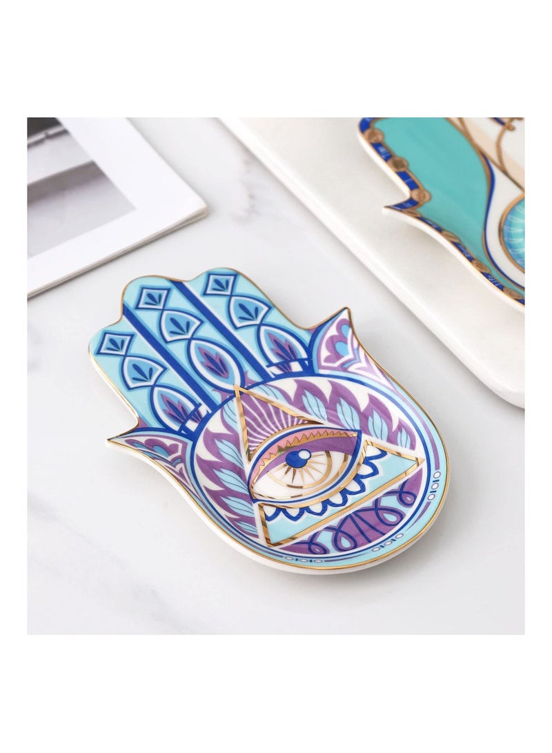 KASTWAVE Jewelry Dish Trinket Dish Ring Dish Ceramic Hamsa Evil Eye Hand of Fatima Holder Key Trinket Plate Bowl Small Boho Home Decorative Cute Decor Jewelry Tray Dish Gift Mom Birthday  - Image 3
