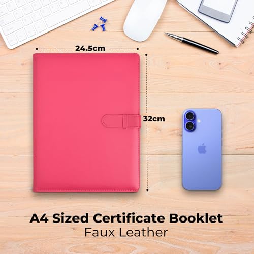 Arpan A4 Certificate Presentation Folder Faux Leather Document Organizer Professional Portfolio Book Conference Display Binder Pink 36 Pockets 72 Sides - Image 3