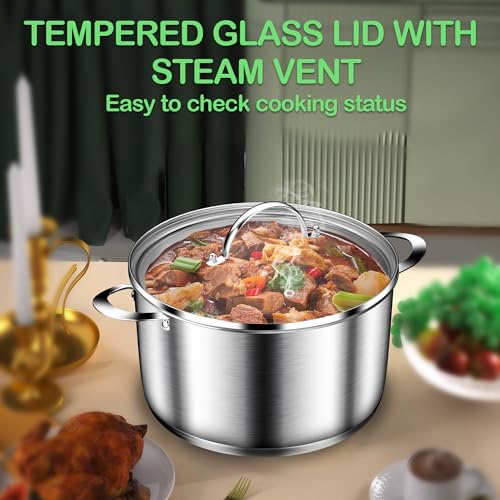 STOCKPOT Cooking Pot, Stainless Steel Stock Pot with Glass Lid, 6 Quart Soup Pot, Induction Compatible, Dishwasher Safe - Image 2