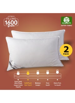 Donetella Cotton Pillow 2-Pieces(1600Gm Each) King Size Bed Pillow 50X75 Cm Hotel Style Double Edge Stitched Premium Gel Fiber, Soft Loft,White  - Image 1