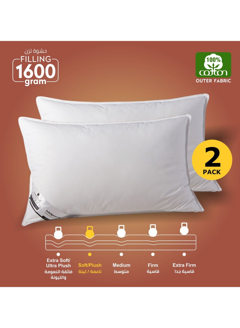 Donetella Cotton Pillow 2-Pieces(1600Gm Each) King Size Bed Pillow 50X75 Cm Hotel Style Double Edge Stitched Premium Gel Fiber, Soft Loft,White - Image 1