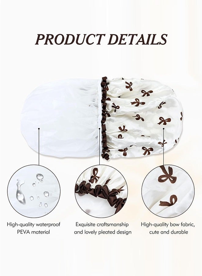 ECVV Sweet Life 4Pcs Double Waterproof Shower Caps, Elastic Reusable Bathing Cap Printed Shower Hat Bath Hat Beauty Salon Spa Shower Cap for Women Girls - Image 3