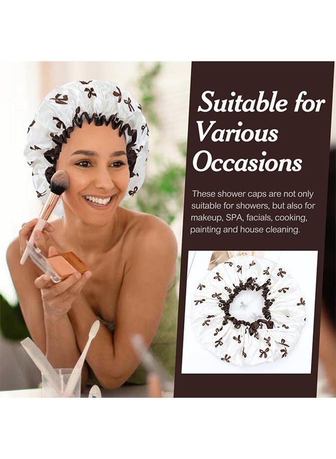 ECVV Sweet Life 4Pcs Double Waterproof Shower Caps, Elastic Reusable Bathing Cap Printed Shower Hat Bath Hat Beauty Salon Spa Shower Cap for Women Girls - Image 4