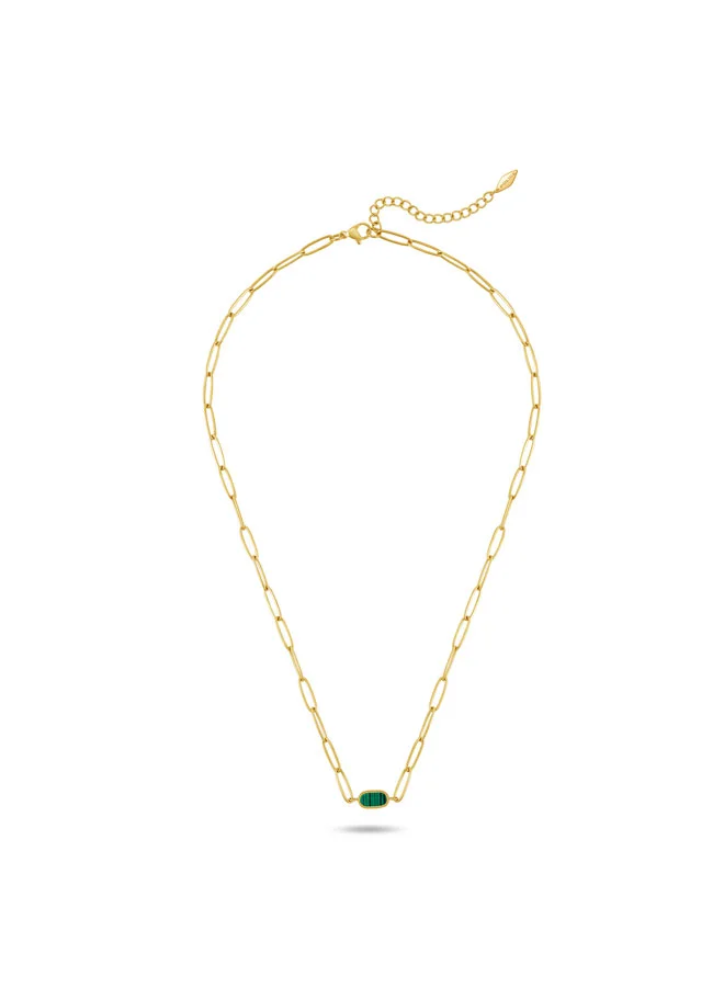 Emerald Yellow Gold Plated Stainless Steel Chain Necklace for Women