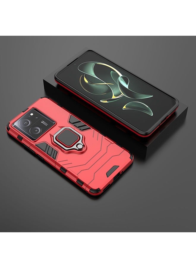 Case for Xiaomi 13T / 13T Pro, Hybrid Heavy Duty Protection Defender Kickstand Armor Case Cover, Anti-Fall Drop Protection, Shockproof Case , Red - Image 4