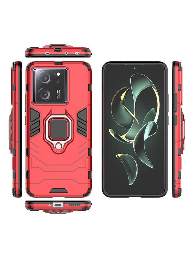 Case for Xiaomi 13T / 13T Pro, Hybrid Heavy Duty Protection Defender Kickstand Armor Case Cover, Anti-Fall Drop Protection, Shockproof Case , Red - Image 2