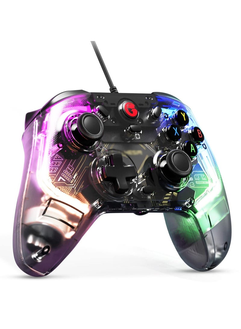 Transparent Wired Game Controller for Windows and Android with RGB Lights, PC Controller Hall Effect Joystick and Triggers, 3.5mm Audio Jack, Gyroscope. - Image 1