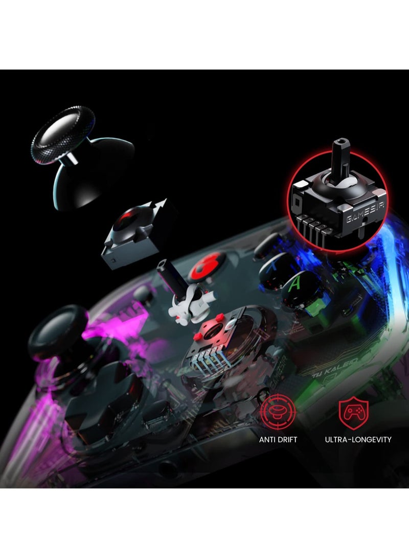 Transparent Wired Game Controller for Windows and Android with RGB Lights, PC Controller Hall Effect Joystick and Triggers, 3.5mm Audio Jack, Gyroscope. - Image 2