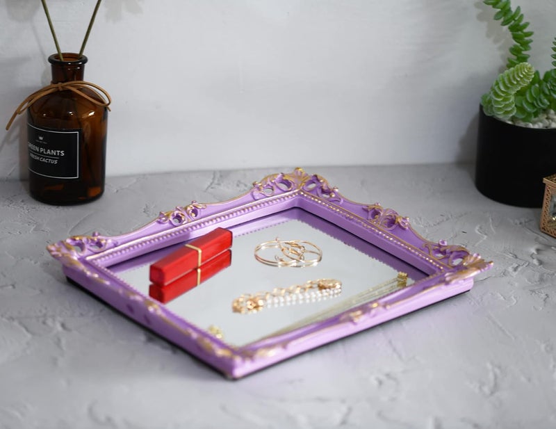 Funerom Decorative Vintage Wall or Tabletop Makeup Mirror, Square, 27.9 x 24.1 cm, Purple - Image 4