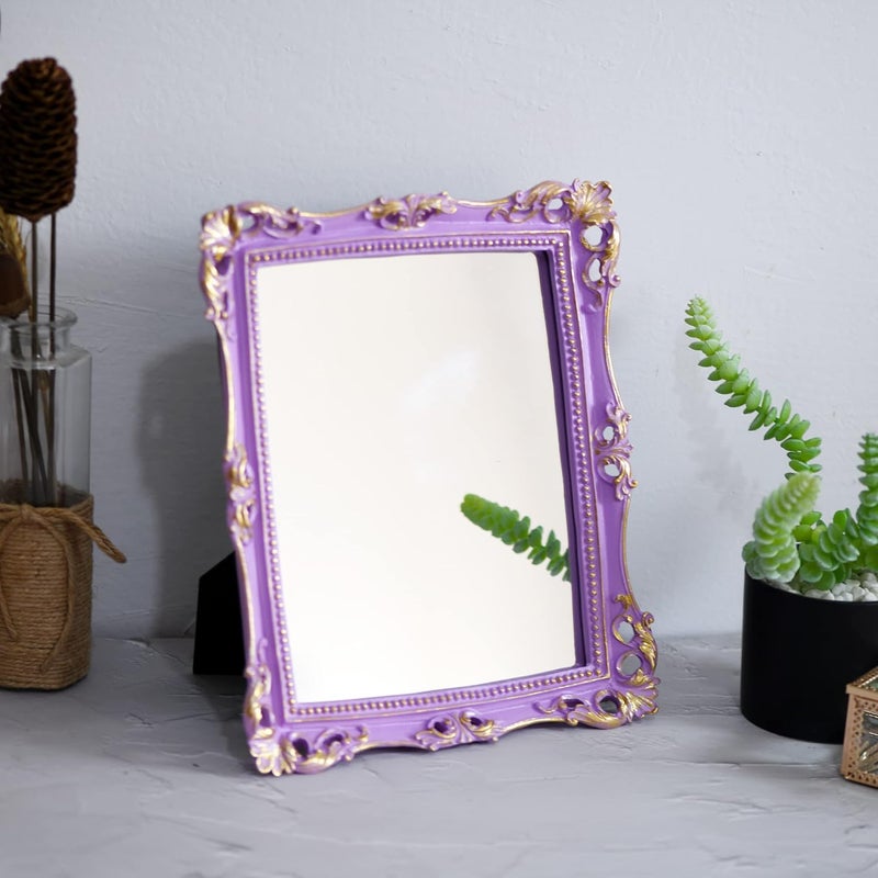 Funerom Decorative Vintage Wall or Tabletop Makeup Mirror, Square, 27.9 x 24.1 cm, Purple - Image 3