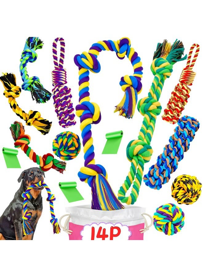 SHARLOVY XL Dog Chew Toys for Aggressive Chewers Large Breed, 14 Pack Tough Indestructible Dog Toys for Aggressive Chewers, Durable Puppy Chew Toys for Teething, Heavy Duty Cotton Dog Rope Toys for Large Dogs - Image 1