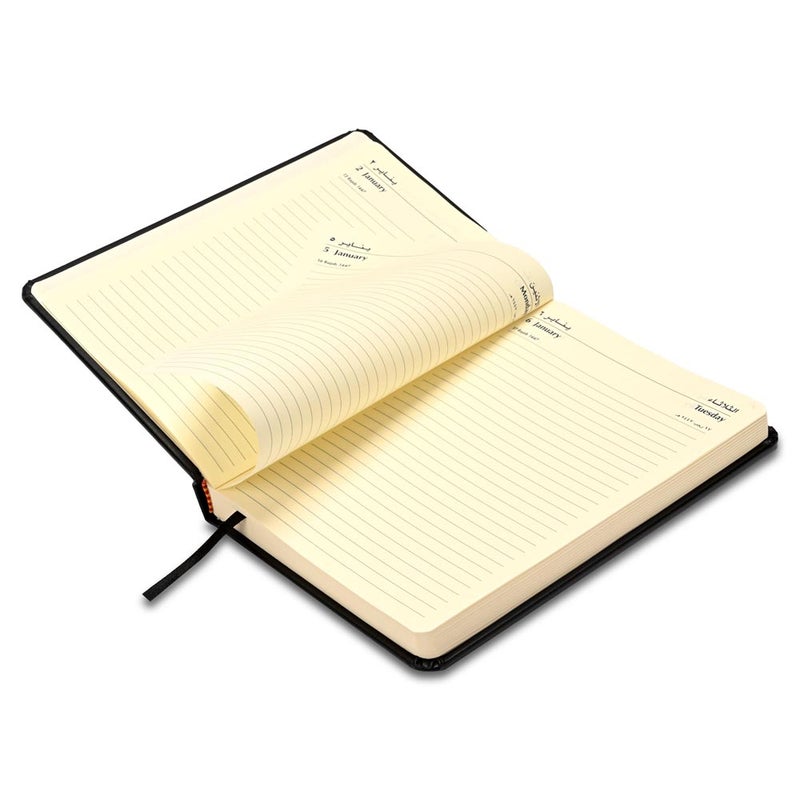 FIS مفكرة FIS 2026 A5، 148x210 مم، غلاف PU إيطالي مبطن من جانب واحد، زوايا مدورة، السبت والأحد مجتمعة، عربي/إنجليزي، ورق إيطالي عاجي 70 جرام، غلاف أسود-FSDI94AE26BK - Image 4