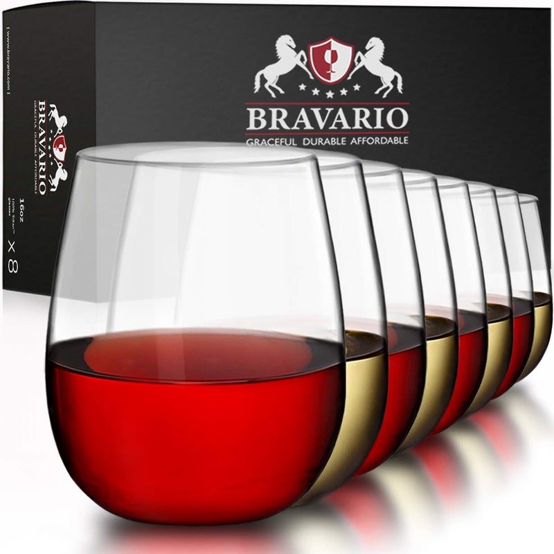 Bravario Unbreakable Stemless Plastic Wine Glasses | Reusable | Shatterproof 100% Tritan Plastic | Dishwasher-Safe | Bpa-Free | Awesome For Indoor & Outdoor | 16 Oz  Set Of 8 - Image 1