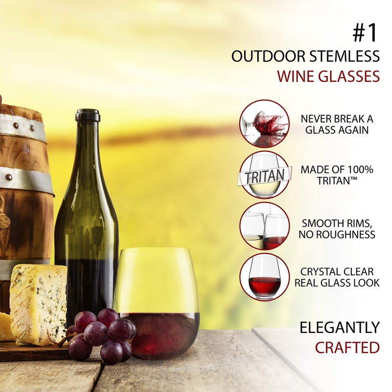 Bravario Unbreakable Stemless Plastic Wine Glasses | Reusable | Shatterproof 100% Tritan Plastic | Dishwasher-Safe | Bpa-Free | Awesome For Indoor & Outdoor | 16 Oz  Set Of 8 - Image 3
