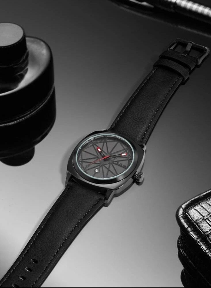 TOMI An elegant black leather watch for men and women that displays the date on a daily basis - Image 5