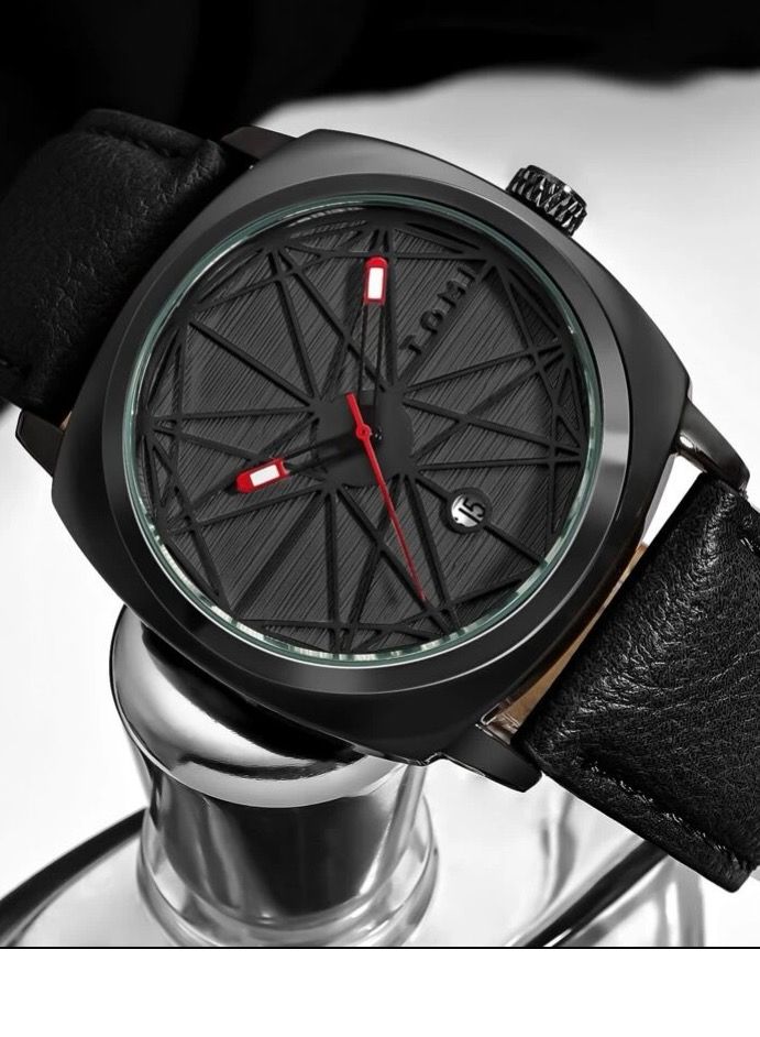 TOMI An elegant black leather watch for men and women that displays the date on a daily basis - Image 4