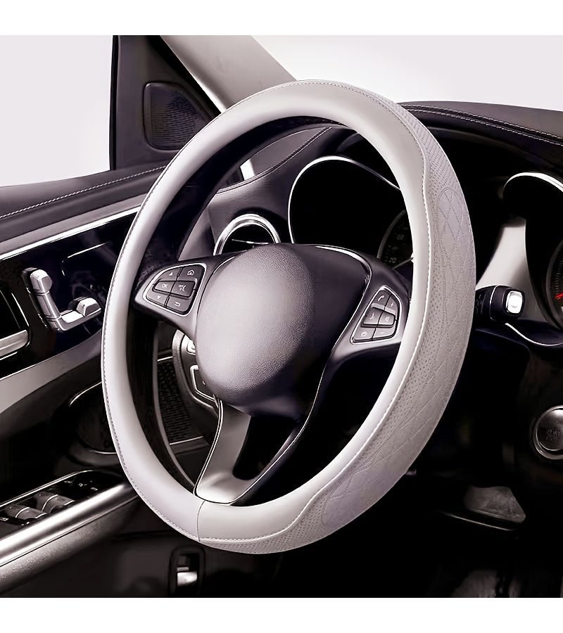 Passion Red Car Steering Wheel Cover Comfortable Faux Leather Breathable Non Slip Sweat Absorbing Diamond Pattern All Season - Image 3