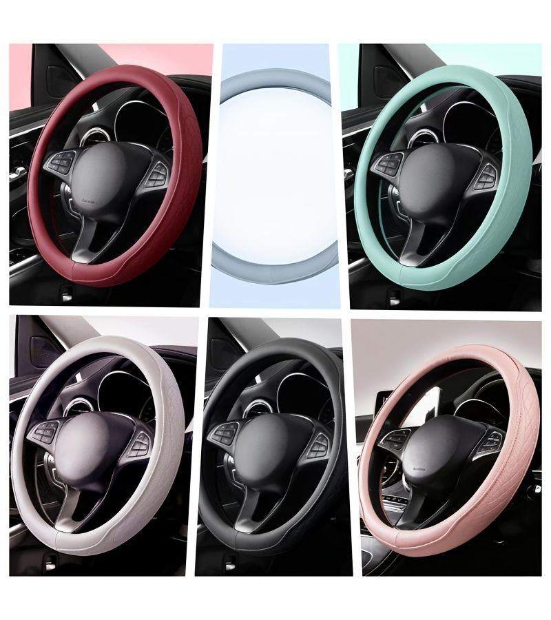 Passion Red Car Steering Wheel Cover Comfortable Faux Leather Breathable Non Slip Sweat Absorbing Diamond Pattern All Season - Image 1