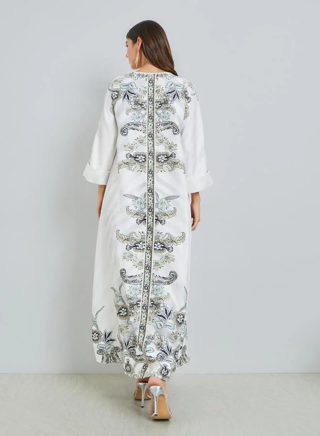 Styli Multi Printed Rhinestone Embellished A-Line Jalabiya for Women | Best Price UAE
