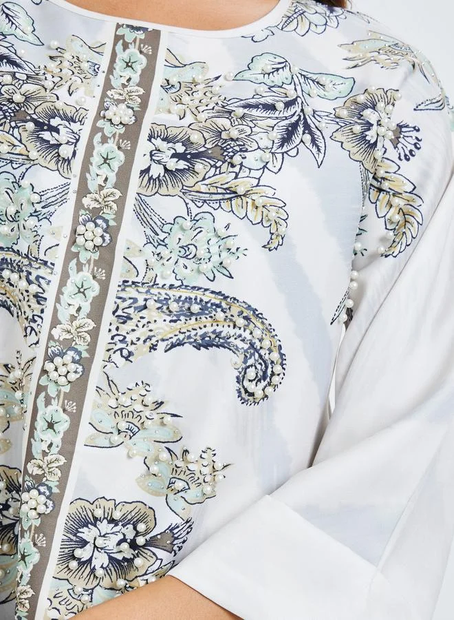 Styli Multi Printed Rhinestone Embellished A-Line Jalabiya for Women | Best Price UAE