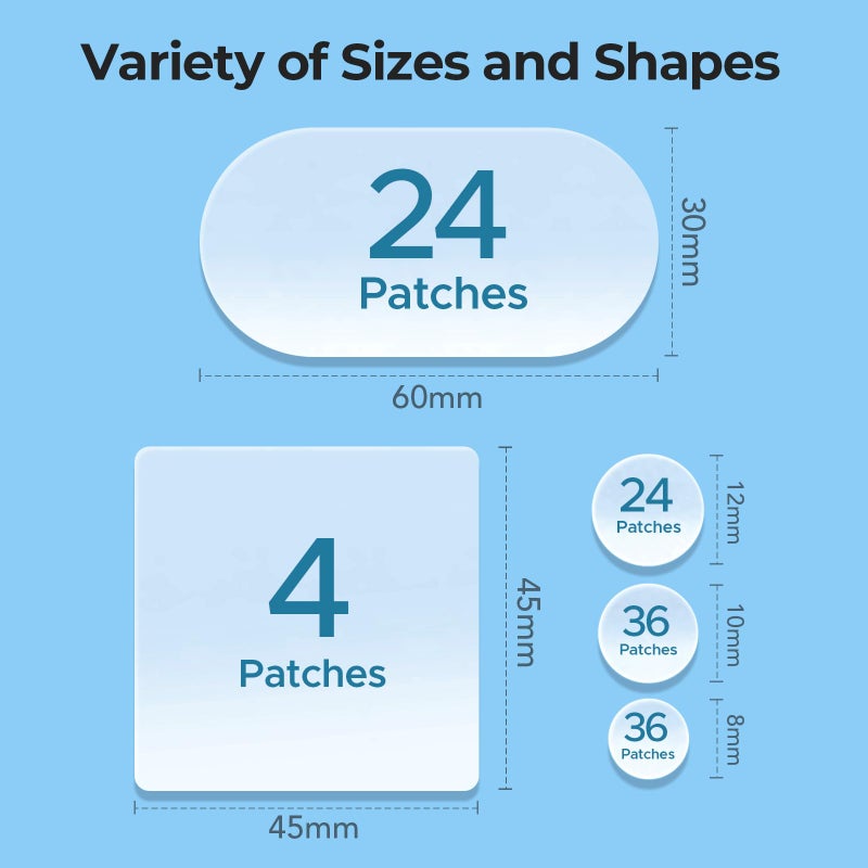 TKTK Large Pimple Patches for Face, 60 x 30 mm XL Acne Patches, Big Hydrocolloid Bandages for Body, Back, Forehead, Chin, Neck Blemish Zit Breakouts (Oval, Square, Dot 5 Sizes 124 Count) - Image 4