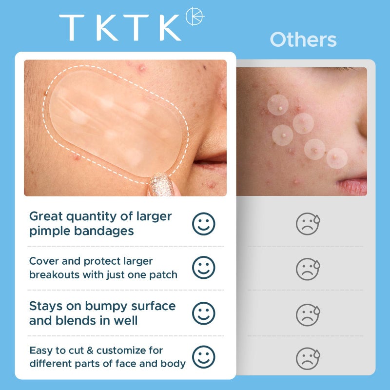TKTK Large Pimple Patches for Face, 60 x 30 mm XL Acne Patches, Big Hydrocolloid Bandages for Body, Back, Forehead, Chin, Neck Blemish Zit Breakouts (Oval, Square, Dot 5 Sizes 124 Count) - Image 5