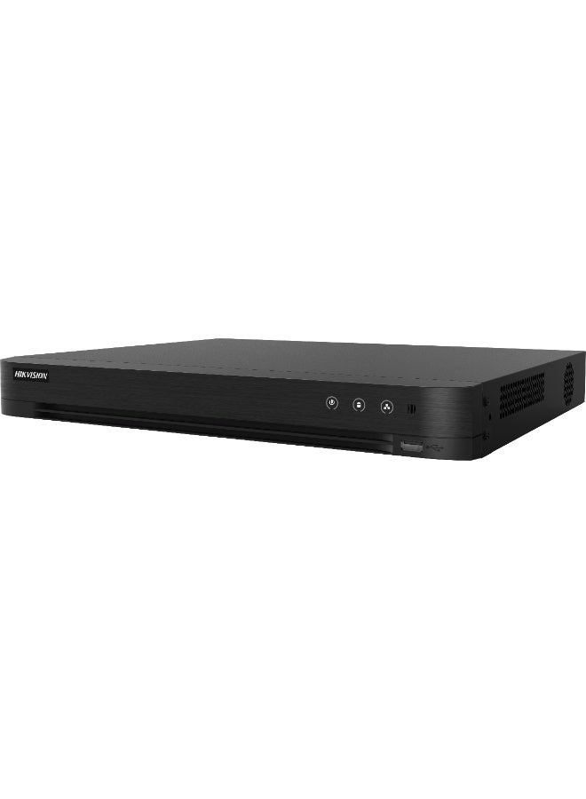 مسجل فيديو رقمي توربو HD 16 قناة 1U، هجين HDTVI/AHD/CVI/CVBS، تسجيل بدقة تصل إلى 1080p لايت، 2 قناة IP، ضغط H.265 Pro+/H.265/H.264، كشف حركة ذكي، 1 SATA HDD (بدون HDD) أسود | DS-7216HGHI-M1