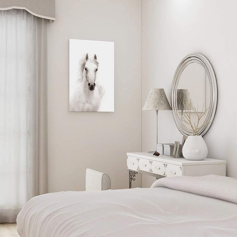 ARS Canvas Wall Art Bedroom White Horse Pictures Office Farmhouse Animal Canvas Paintings Contemporary Prints Framed Artwork Living Room Home Decorations Gifts,1 Pcs Framed, Size Available - Image 3