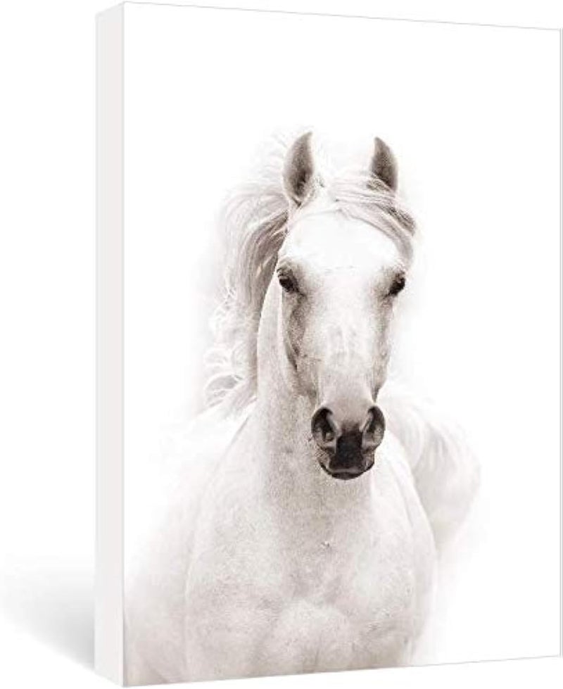 ARS Canvas Wall Art Bedroom White Horse Pictures Office Farmhouse Animal Canvas Paintings Contemporary Prints Framed Artwork Living Room Home Decorations Gifts,1 Pcs Framed, Size Available - Image 1