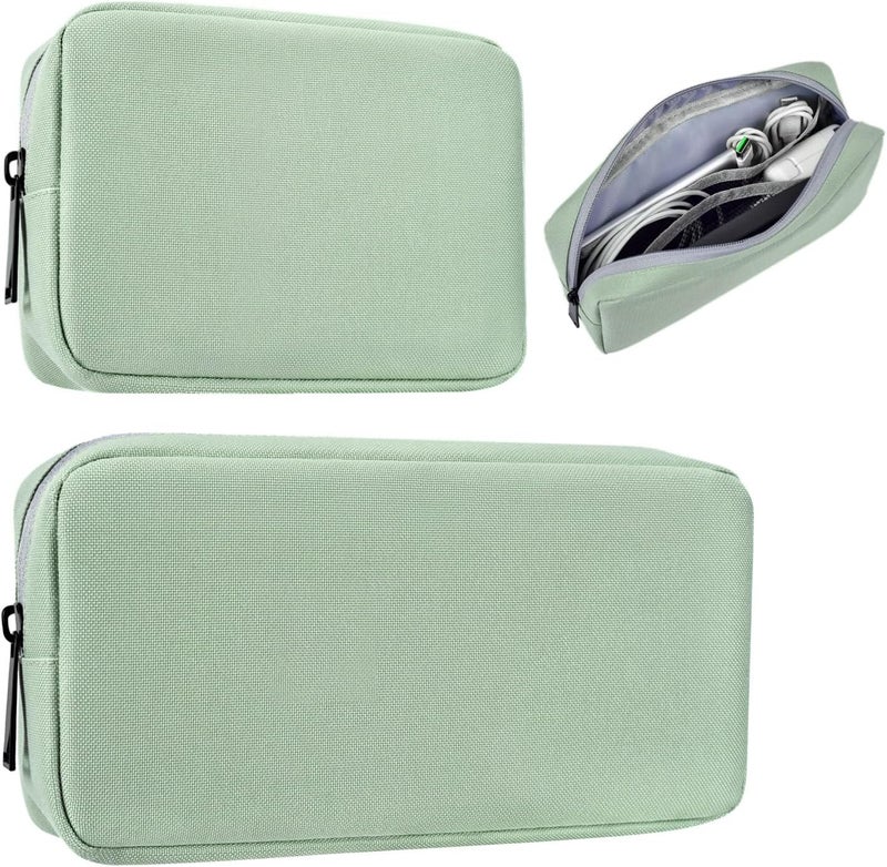 imComor Universal Electronics Accessories Case Bag, 2-Pack Portable Soft Carrying Case Bag Pouch Wire Cable Organizer for Hard Drive, Power Adapter, Laptop Mouse, Cosmetics Kit, Small+Big-Mint Green - Image 1