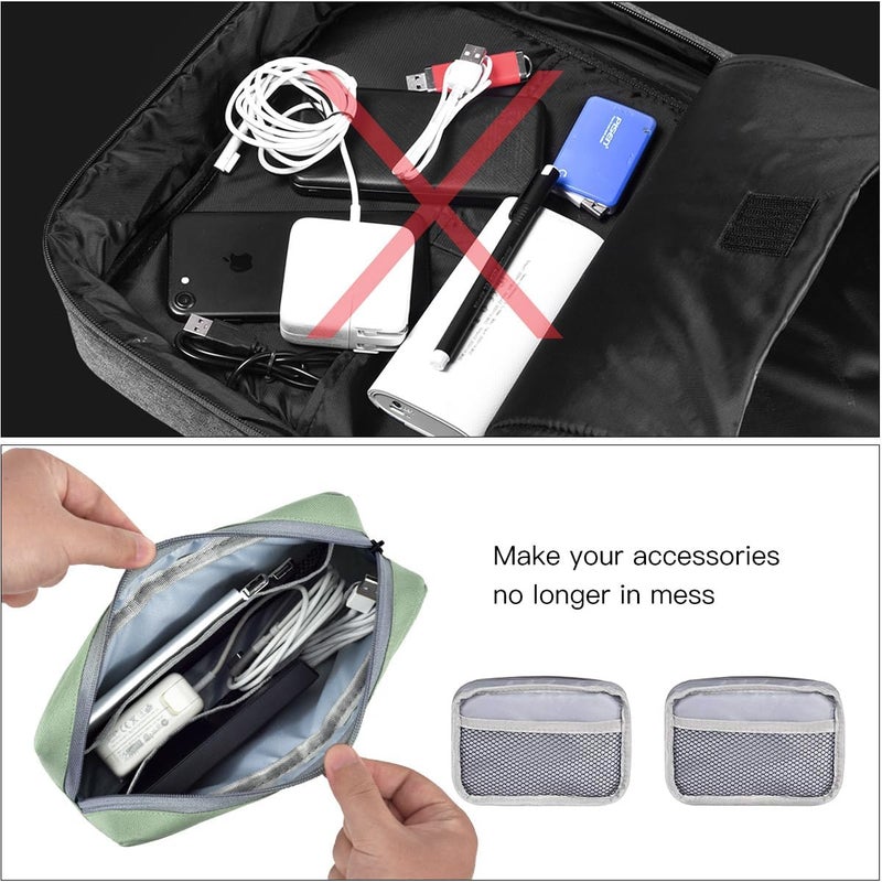 imComor Universal Electronics Accessories Case Bag, 2-Pack Portable Soft Carrying Case Bag Pouch Wire Cable Organizer for Hard Drive, Power Adapter, Laptop Mouse, Cosmetics Kit, Small+Big-Mint Green - Image 5