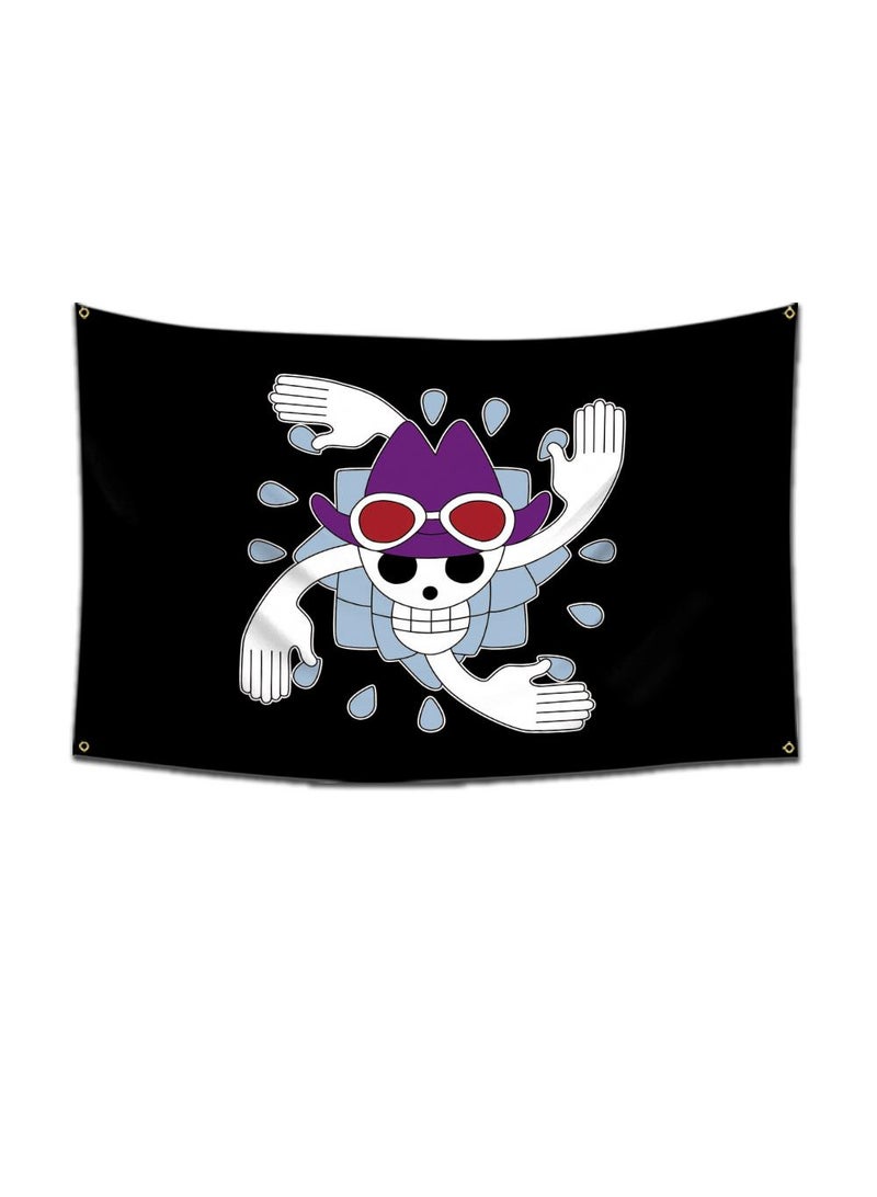 General 1-Pieces Polyester Flag ONE PIECE Cartoon Flag Design Cosplay Pirate Flag Straw Hat Luffy Print Room Decor with Corners Buckle 60*90cm Black-A18  - Image 1