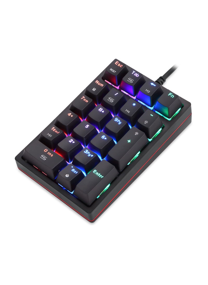 Motospeed MOTOSPEED Macro Mechanical Numeric Keypad USB Wired 21 Keys Mini Numpad Portable Keypad RGB Backlight Gaming Keypad Extended Layout for Cashier(Fully Programmable Keys)  - Image 1