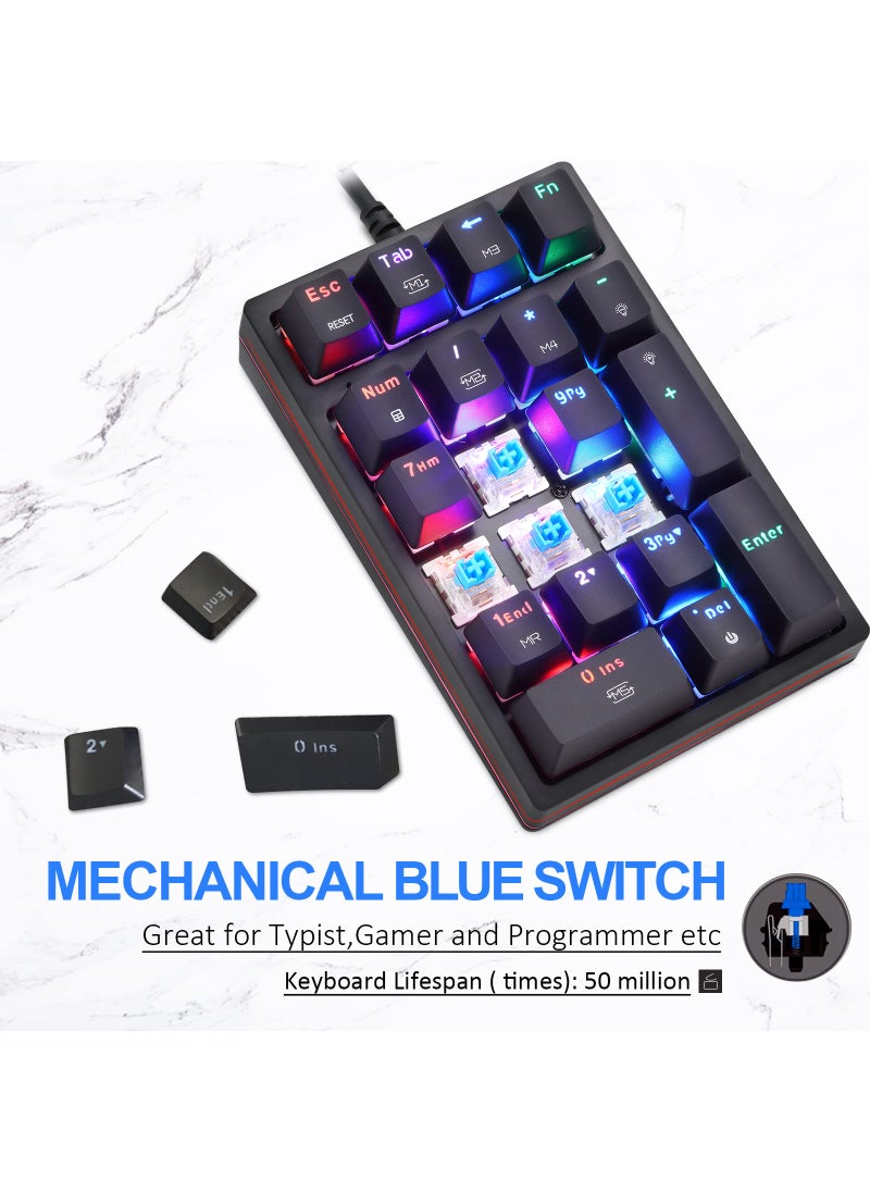 Motospeed MOTOSPEED Macro Mechanical Numeric Keypad USB Wired 21 Keys Mini Numpad Portable Keypad RGB Backlight Gaming Keypad Extended Layout for Cashier(Fully Programmable Keys)  - Image 2