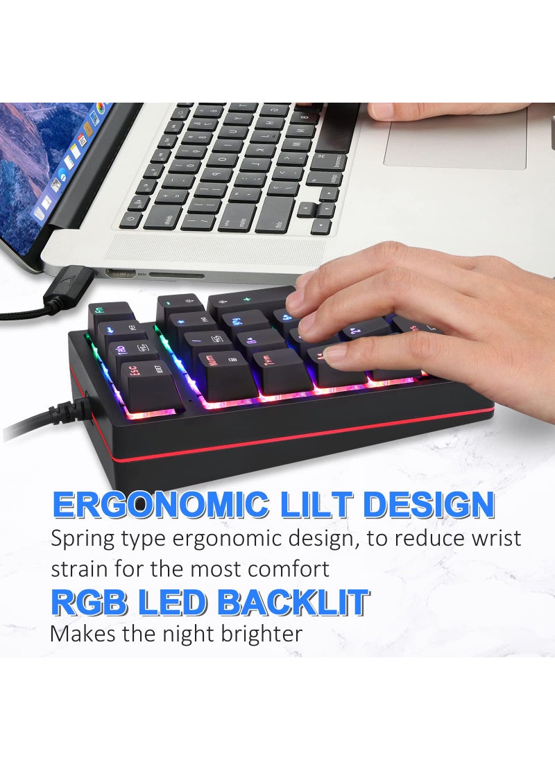 Motospeed MOTOSPEED Macro Mechanical Numeric Keypad USB Wired 21 Keys Mini Numpad Portable Keypad RGB Backlight Gaming Keypad Extended Layout for Cashier(Fully Programmable Keys)  - Image 3