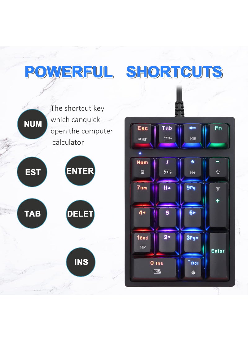 Motospeed MOTOSPEED Macro Mechanical Numeric Keypad USB Wired 21 Keys Mini Numpad Portable Keypad RGB Backlight Gaming Keypad Extended Layout for Cashier(Fully Programmable Keys)  - Image 5