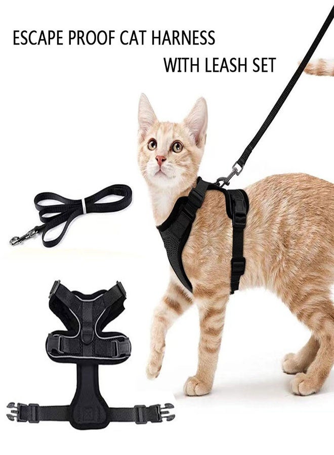 وهاواي Cat Harness and Leash Set for Walking, Escape Proof Safe Adjustable Kitten Vest Harnesses with Reflective Strips, Easy Control Soft Breathable Mesh Jacket for Growing Kittens, Cats Black, S - Image 4
